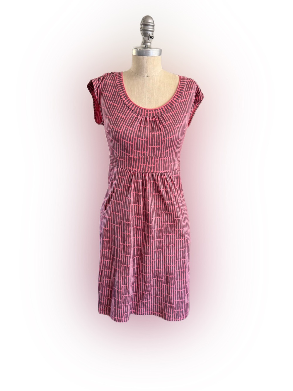 Boden Jersey Knit Pocketed Pink and Gray Midi Dress. Size 2R